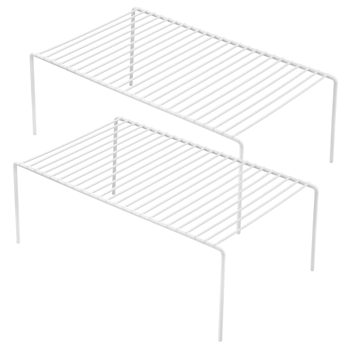 Kitchen Cabinet Shelf Organizer Set of 2, Large (15.7 x 9.4 inch) Metal Wire Pantry Storage Shelves, Dish Plate Racks for Cabinets, Freezer, Counter, Cupboard Organizers and Storage, White