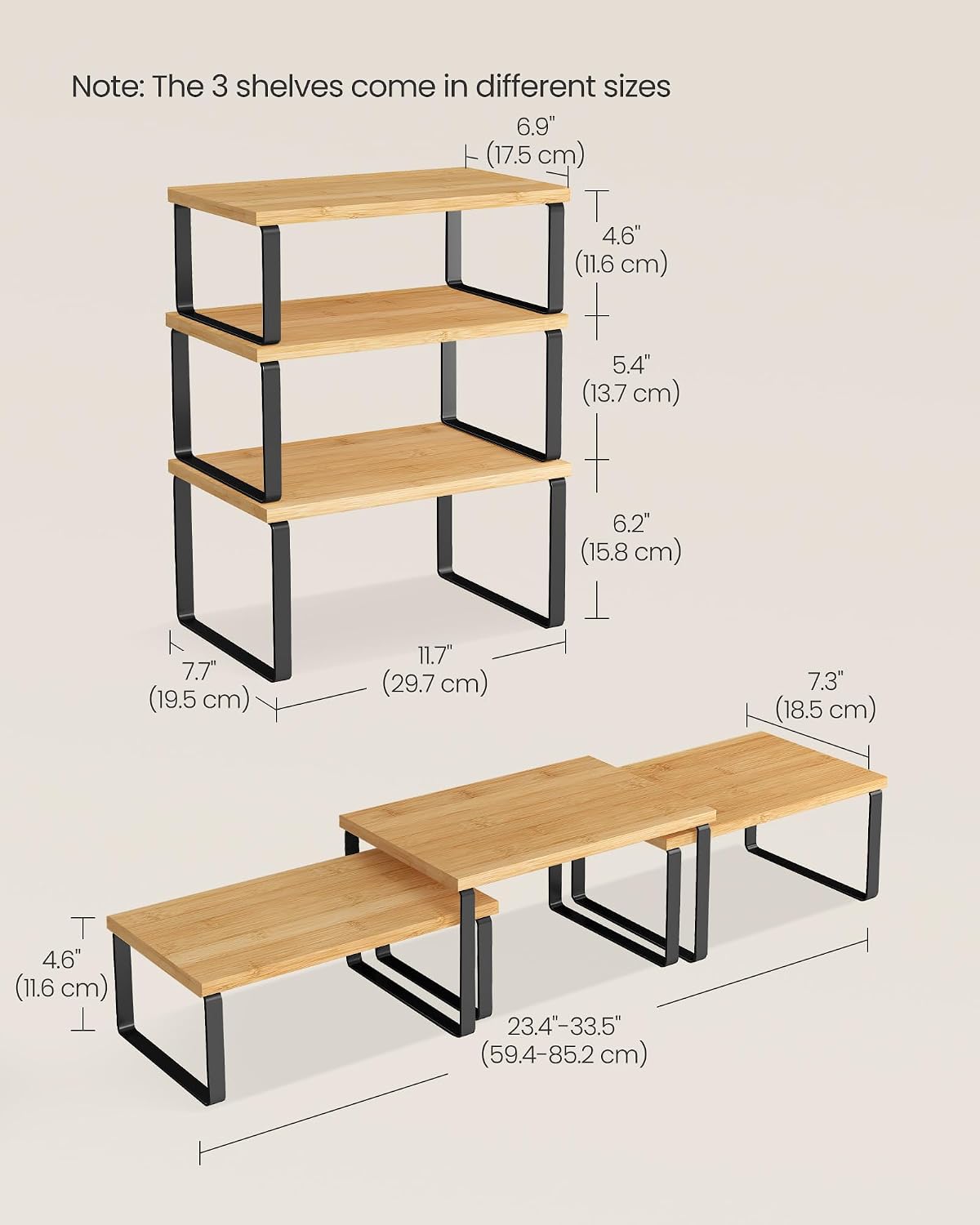 SONGMICS Cabinet Organizer Shelf, Set of 3 Spice Rack, Kitchen Storage