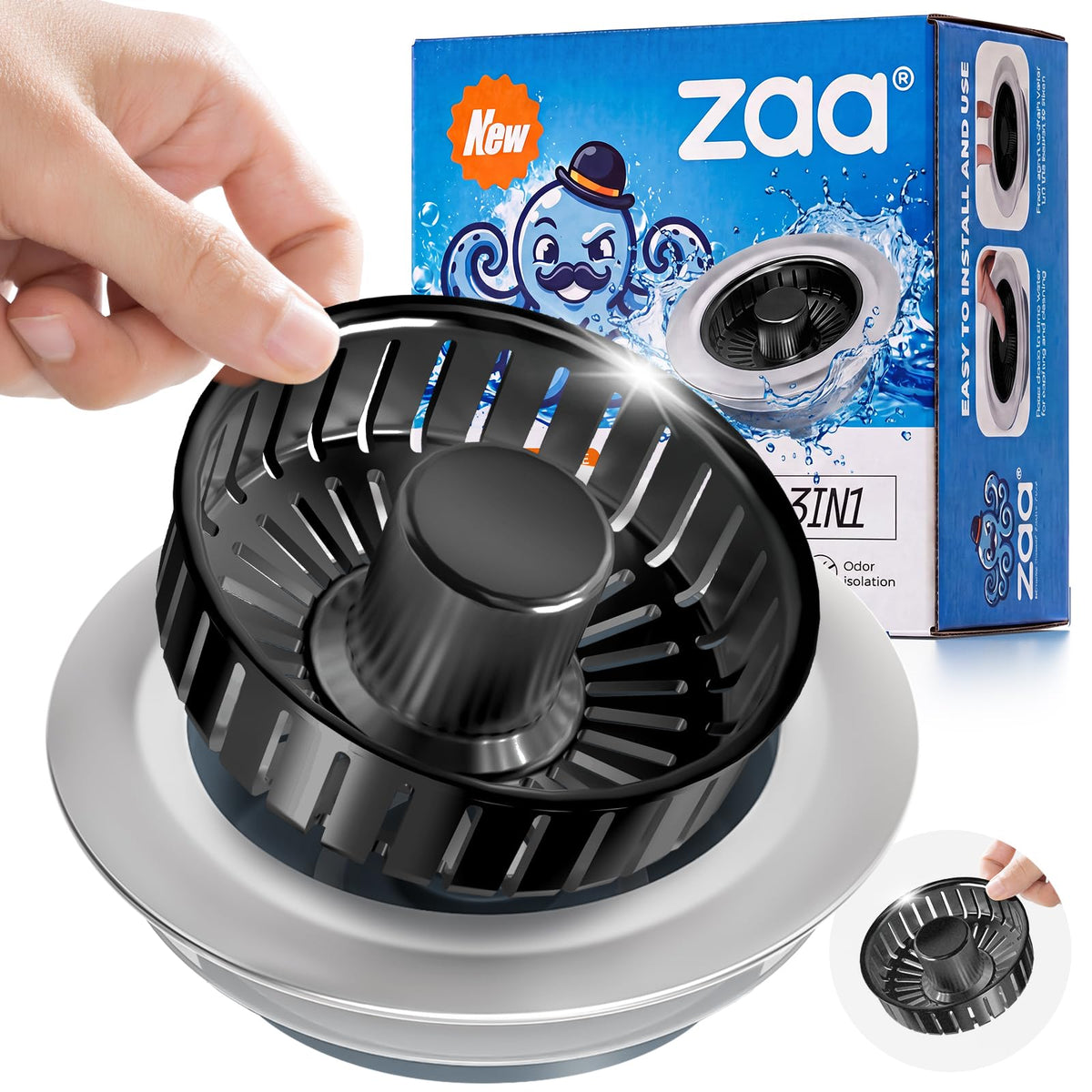 zaa 3 in 1 Kitchen Sink Drain Strainer Stopper Removable Basket Pop-Up