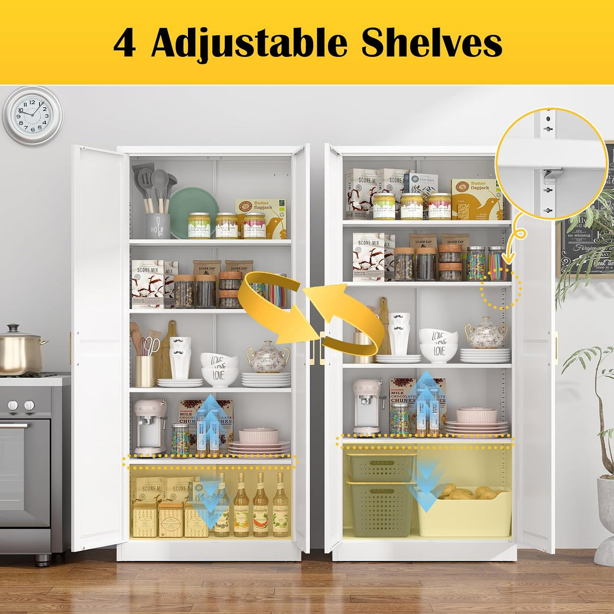 Steeloong 71"Metal Pantry Storage Cabinet with Doors & 4 Adjustable Shelves