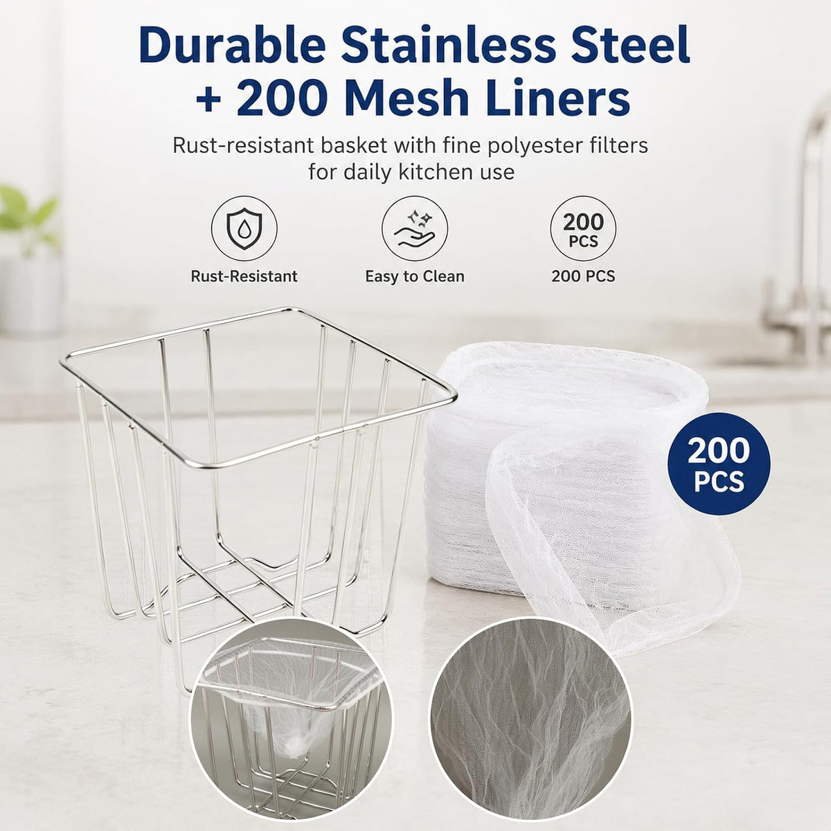 Kitchen Sink Strainer, Stainless Steel Side Sink Drain Strainer Basket