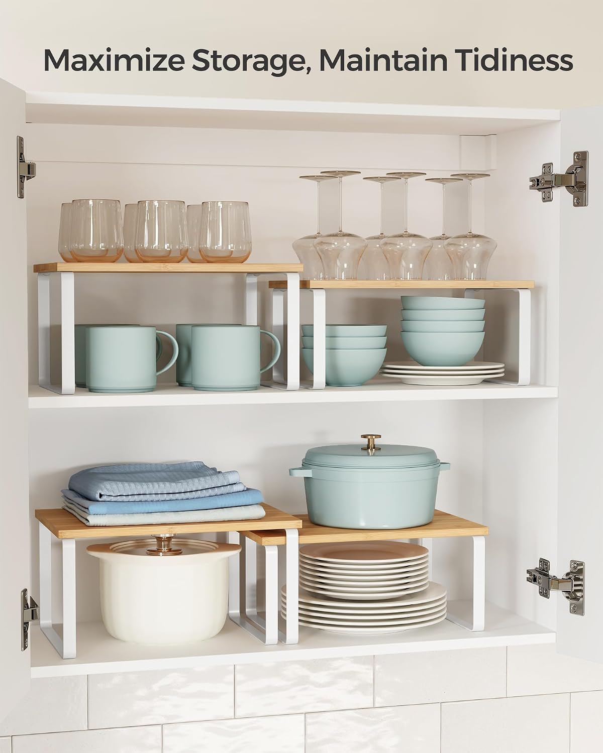 SONGMICS Cabinet Organizer Shelf, Set of 4 Spice Rack, Kitchen Storage