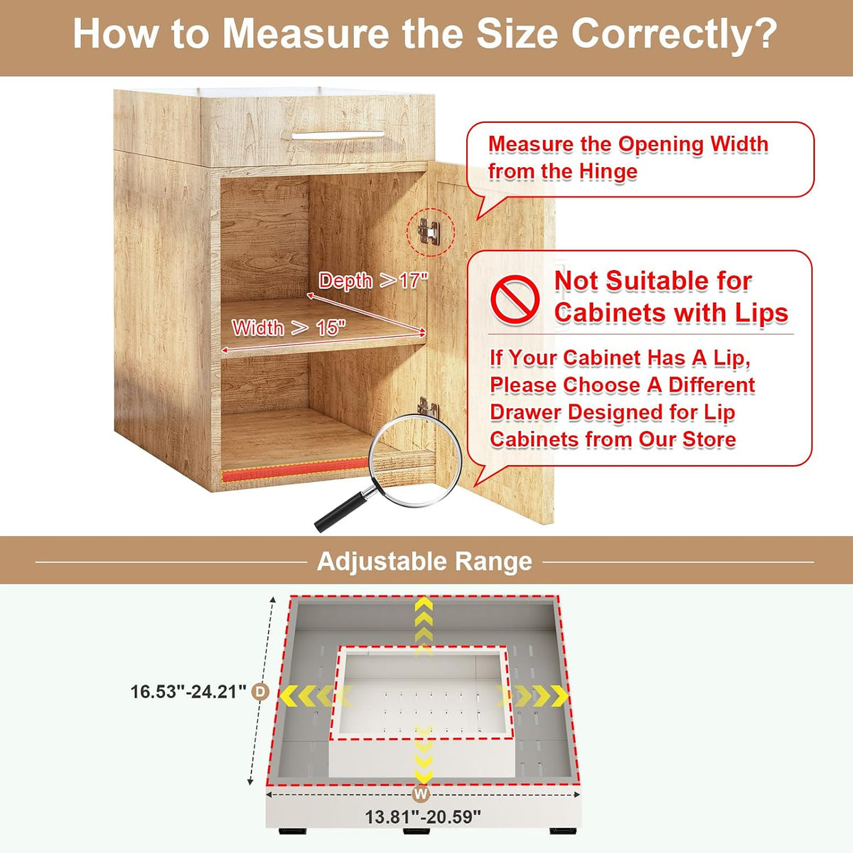 Fokyfok Pull out Cabinet Organizer,14"-21"W,17"-24"D,Expandable,Adhesive