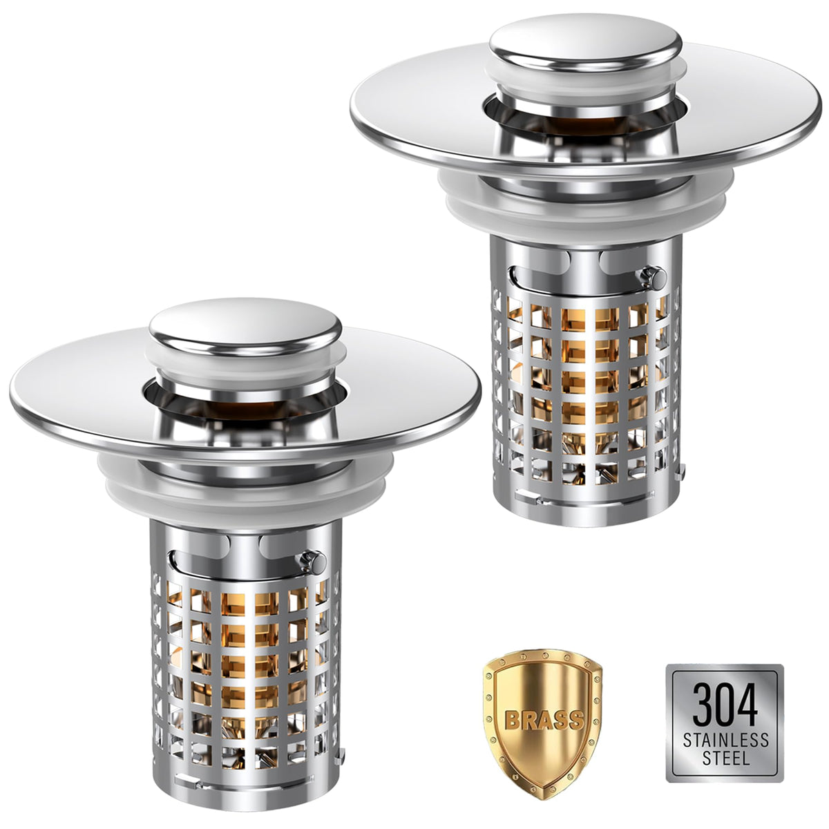 Bathroom Sink Drain Strainer,(2PCS) Pop-up Sink Drain Strainer with Removable Stainless Steel Strainer Basket Hair Catcher, Bathroom Sink Strainer for Bathroom Sink Stopper Replacement