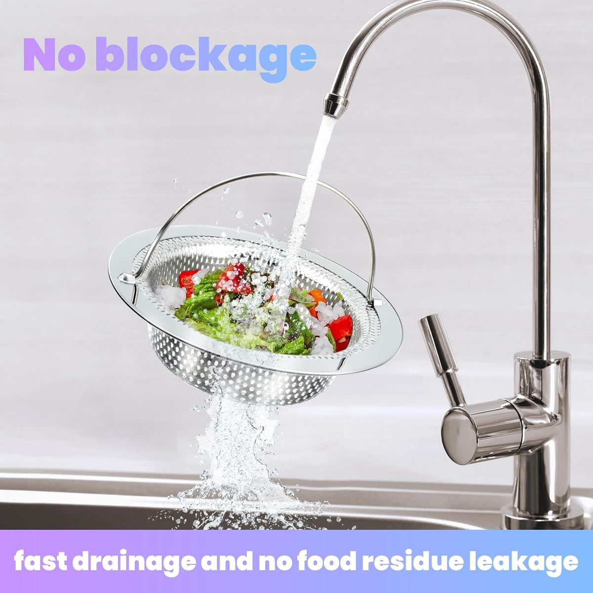 2 Pack Kitchen Sink Drain Strainer with Handle, Stainless Steel Large Kitchen Sink Drain Basket Food Catcher, Outer Diameter 4.5 Inch, Rust Free