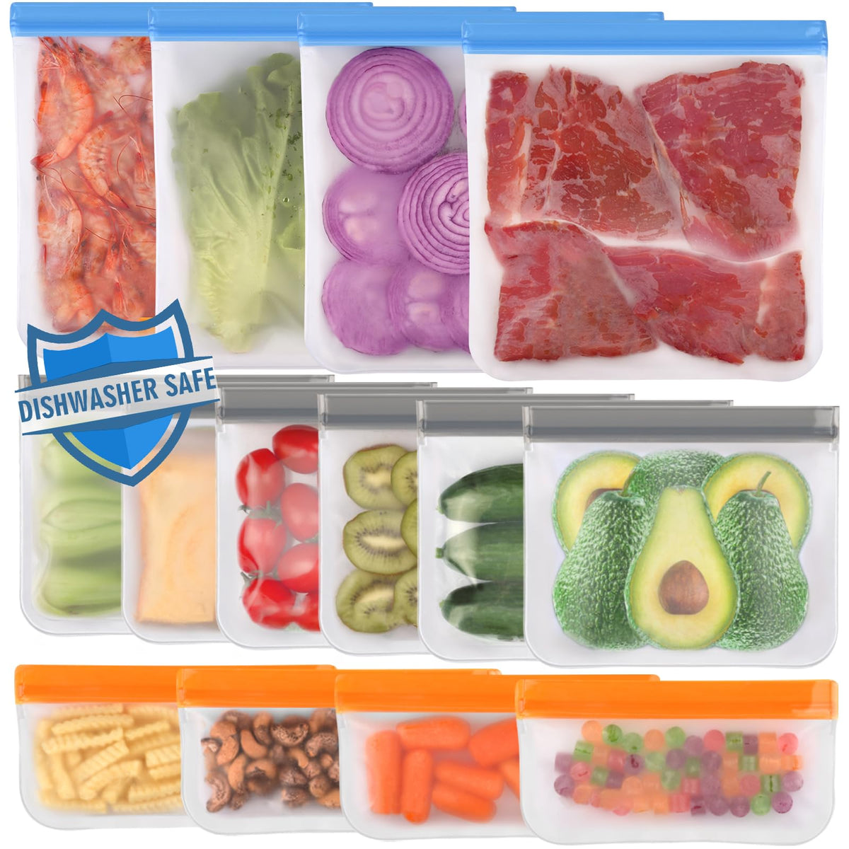 Lerine 10 Pack Reusable Freezer Bags Dishwasher Safe, Food Storage Bags
