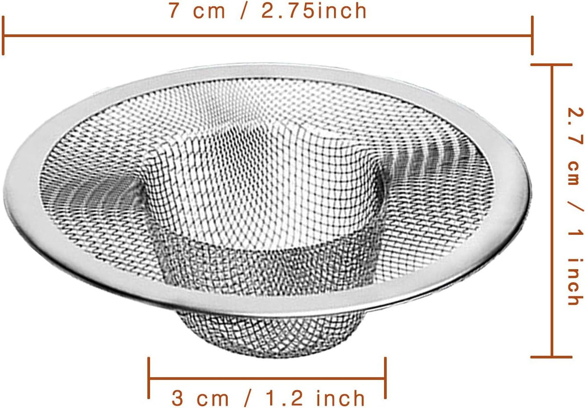 2pcs Heavy Duty Stainless Steel Slop Basket Filter Trap, 2.75" Top / 1" Mesh Metal Sink Strainer Shower Drain Hair Catcher for Kitchen Bathroom Bathtub Wash Basin Floor Balcony Drain Hole, Utility