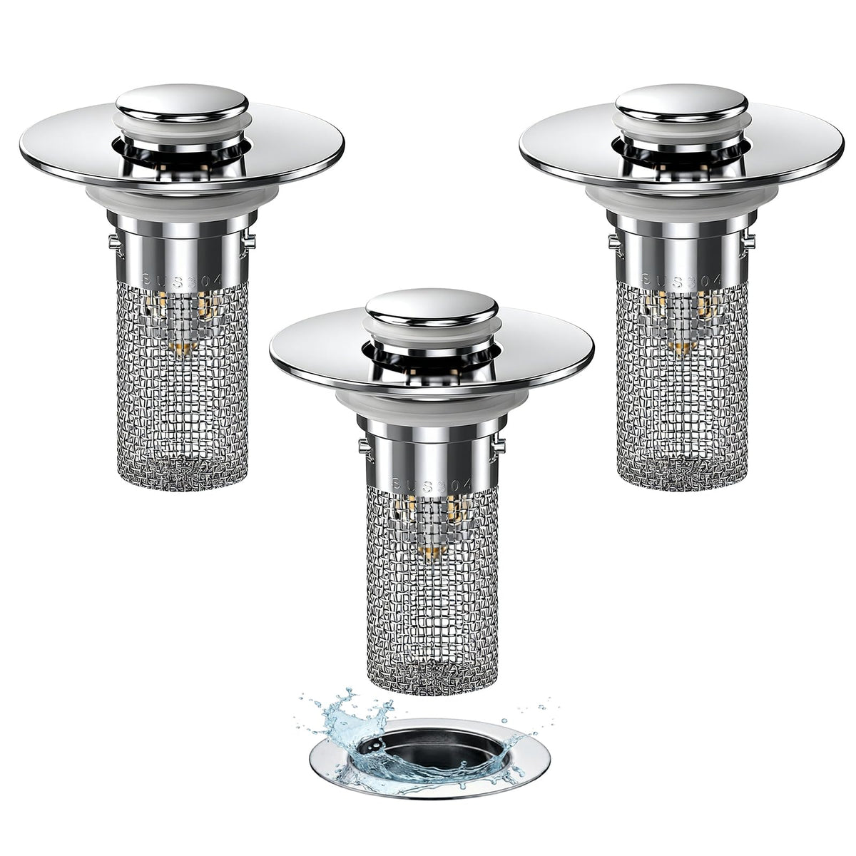 2PCS Bathroom Sink Stopper Hair Catcher, Pop Up Sink Drain Stopper with Strainer & Filter, Universal Drain Plug for Sink Drain & Replacement, Sink Drain Cover with Basket for Bathroom Stopper