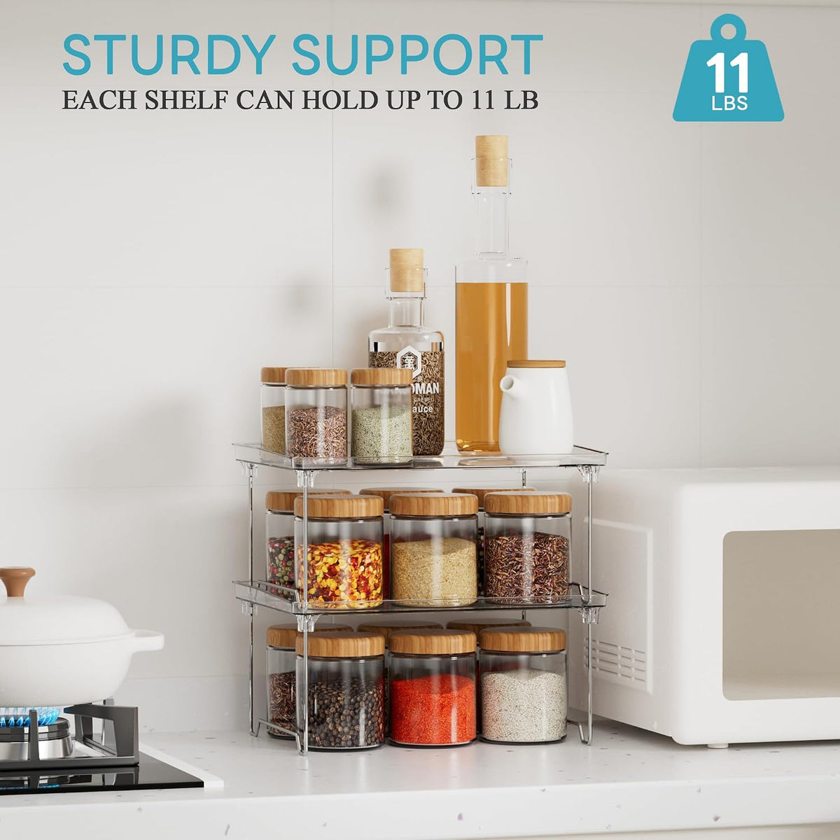 STARLATTA 2 Pcs Cabinet Organizer Shelf, Stackable Kitchen Counter Shelves, Spice Rack,Countertop Organizers, Clear Plastic Storage Shelves Rack for Makeup,Bathroom,Cupboard,Desk,Pantry Organization