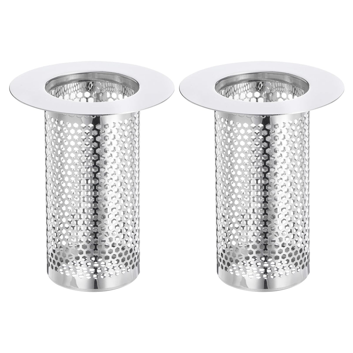 uxcell 2 Pack Shower Drain Strainer, 2" x 2.5" Stainless Steel Floor Drain Strainer Deep Sink Hair Catcher for Kitchen Bathroom Balcony Floor Drain, Fit Hole Size from 1.57" to 2.56"