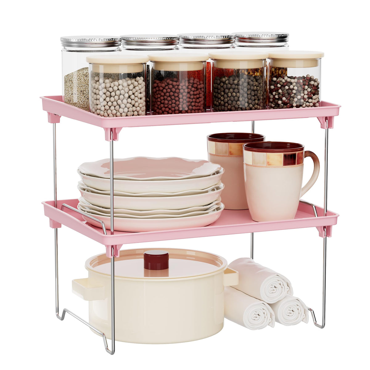 STARLATTA 2 Pcs Cabinet Organizer Shelf, Stackable Kitchen Counter Shelves, Spice Rack,Countertop Organizers, Clear Plastic Storage Shelves Rack for Makeup,Bathroom,Cupboard,Desk,Pantry Organization