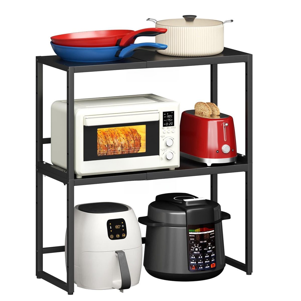 Expandable Metal Storage Shelves, 110LBS Heavy Duty Shelving Units and Storage for Pots Pans Small Appliances, Adjustable Metal Storage Shelf Organizer Rack for Kitchen Cabinets Closet Pantry Garage
