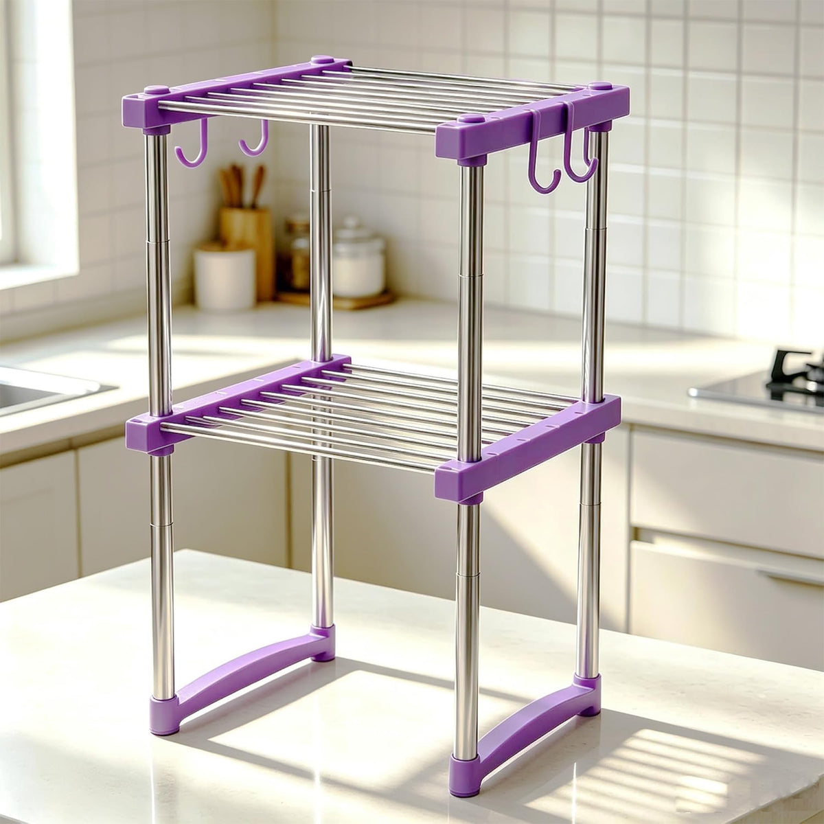 BLULEE Expandable Cabinet Organizer, Adjustable Storage Shelf White