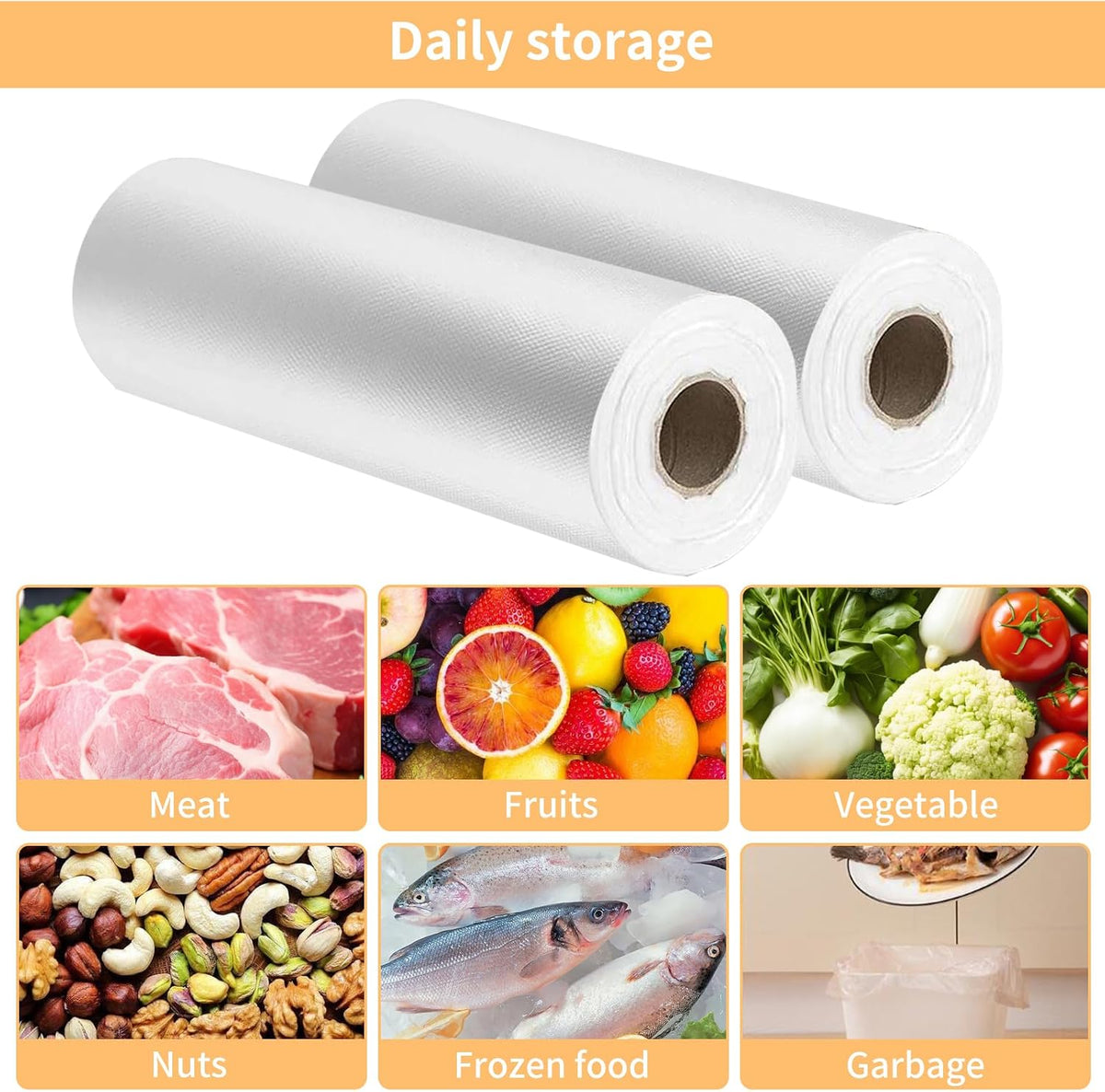 Food Storage Bags, 12" x 16" Clear Plastic Produce Bags, for Food, Fruit, Vegetable, Kitchen, Refrigerator Storage, 350 Bags/Roll (1 Roll)