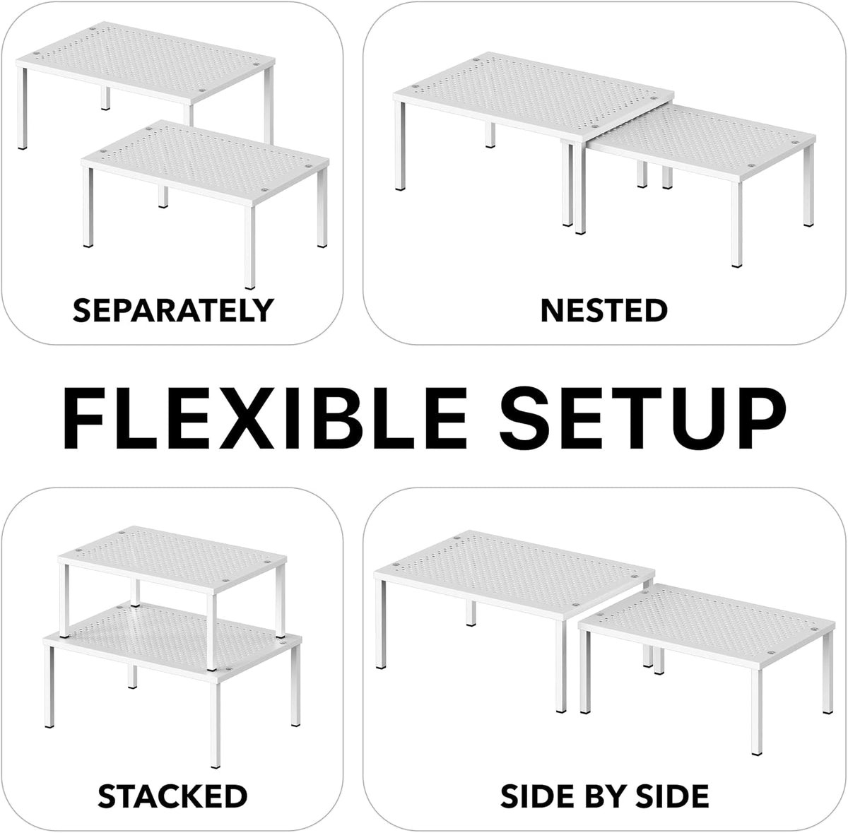 Simple Houseware Expandable Stackable Kitchen Counter Shelf Organizer, White, Metal Top, 11.25"L x 7.9"W x 5.4"H