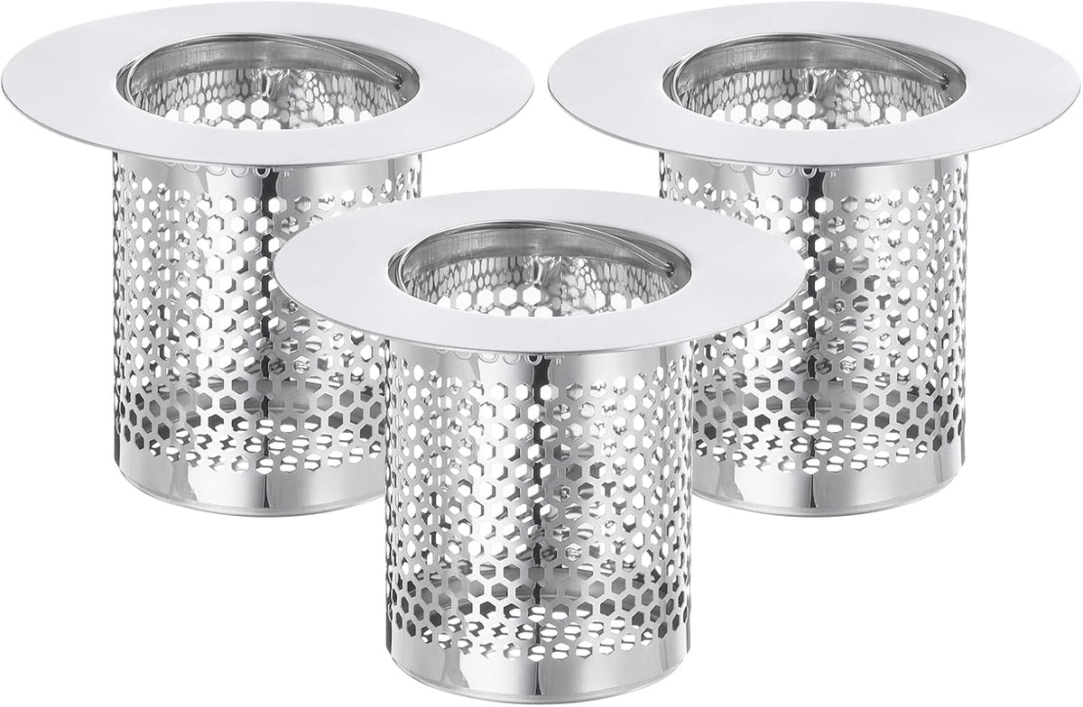 uxcell 2 Pack Shower Drain Strainer, 2" x 2.5" Stainless Steel Floor Drain Strainer Deep Sink Hair Catcher for Kitchen Bathroom Balcony Floor Drain, Fit Hole Size from 1.57" to 2.56"