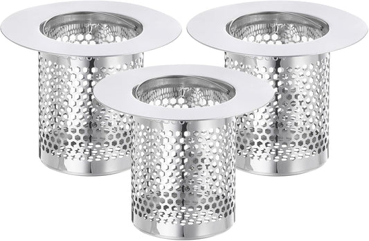 uxcell 2 Pack Shower Drain Strainer, 2" x 2.5" Stainless Steel Floor Drain Strainer Deep Sink Hair Catcher for Kitchen Bathroom Balcony Floor Drain, Fit Hole Size from 1.57" to 2.56"