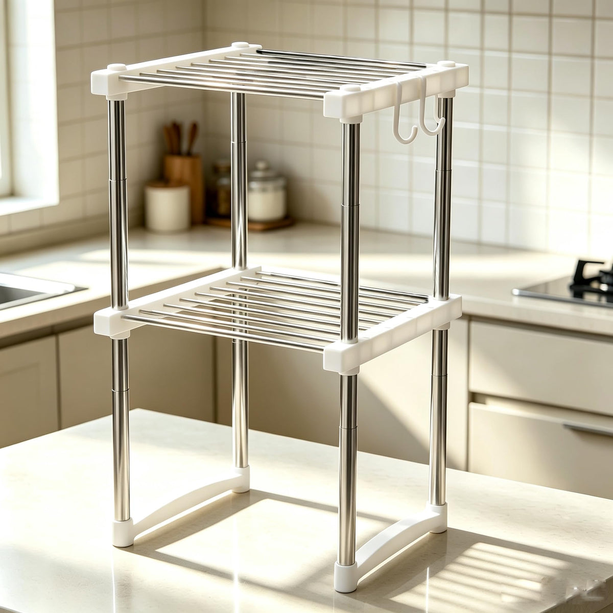BLULEE Expandable Cabinet Organizer, Adjustable Storage Shelf White