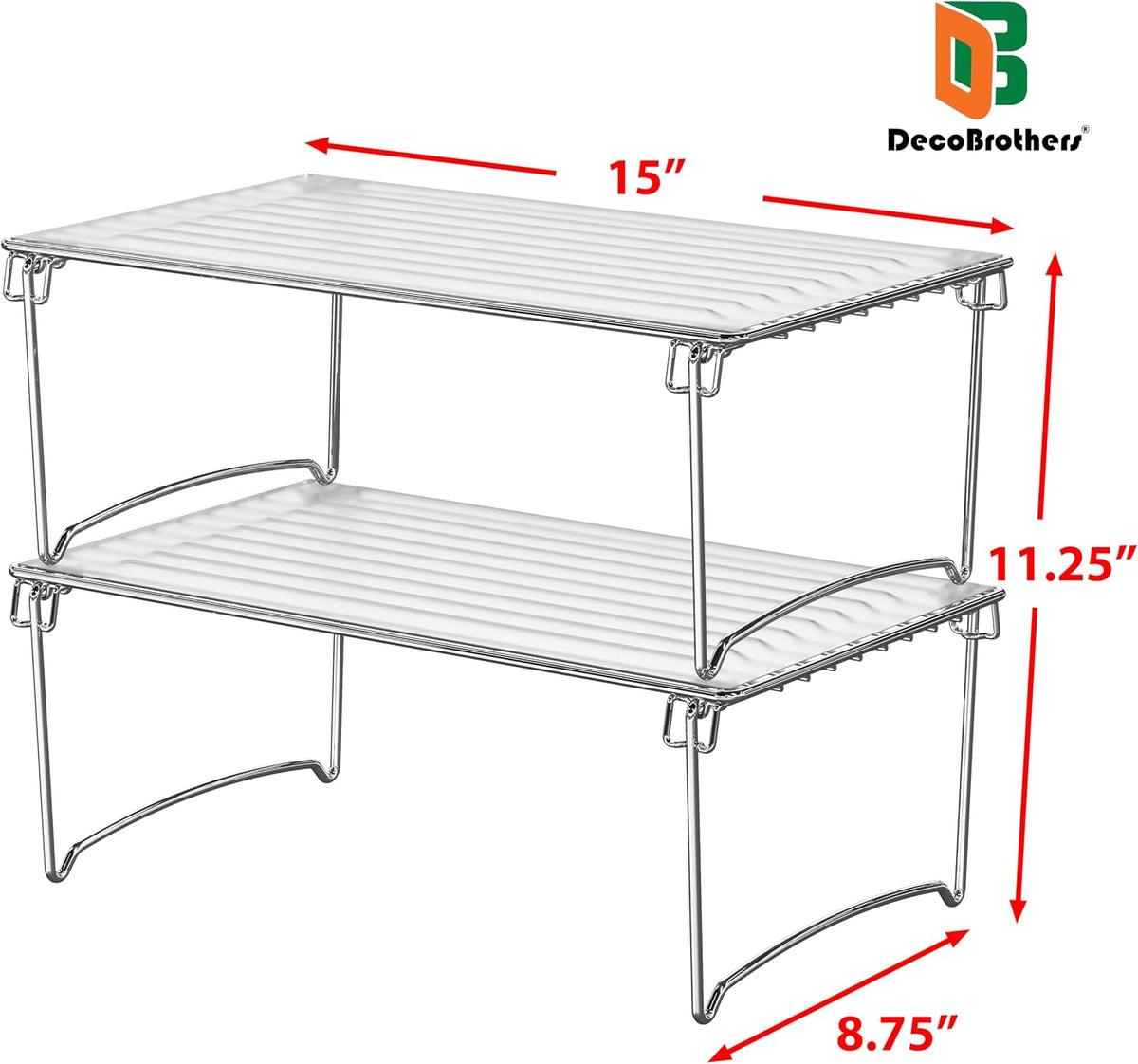 Deco Brothers Stackable Cabinet Shelf Organizer, 2 Pack, Chrome