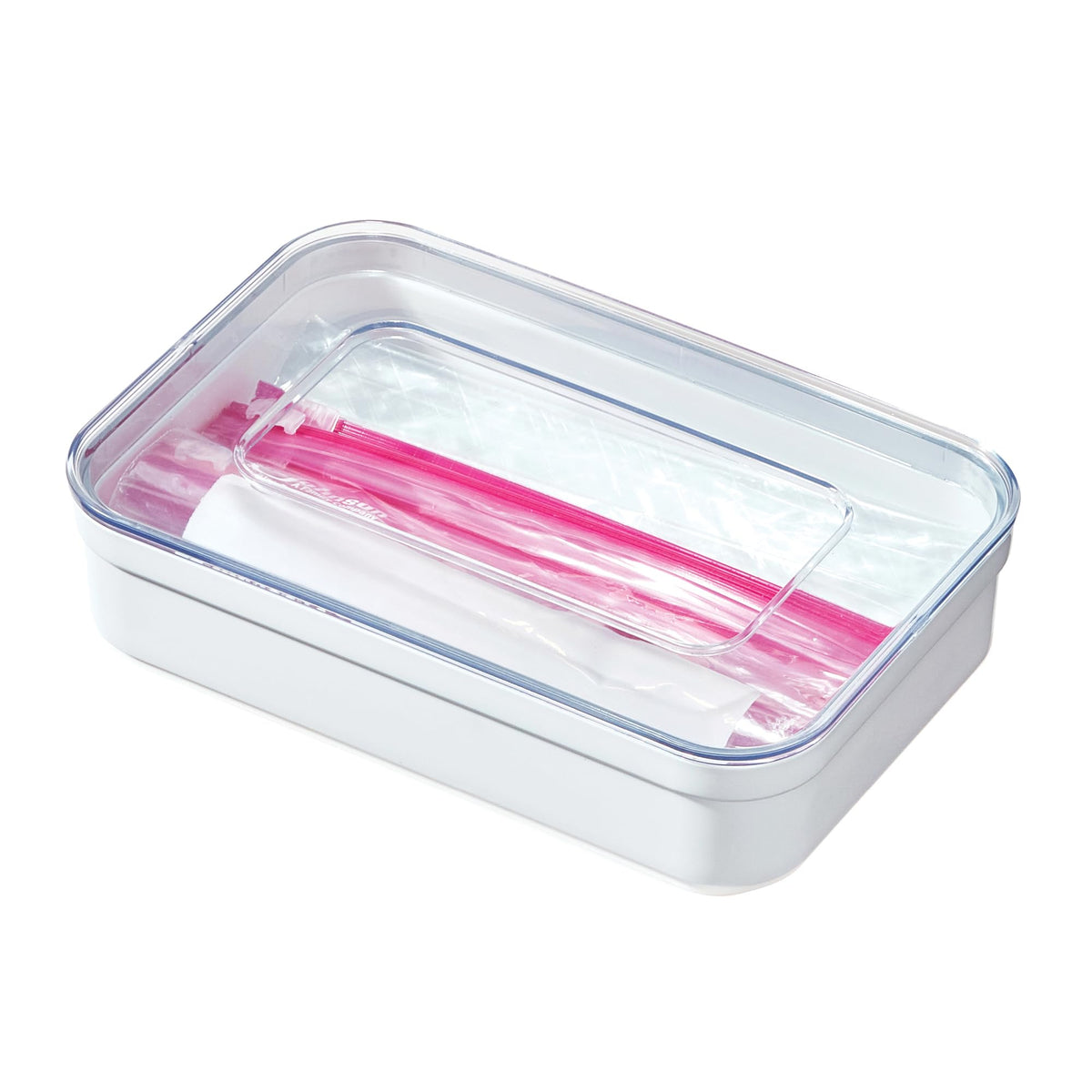 iDesign Gallon Plastic Storage Bag Organizer, Clear/White