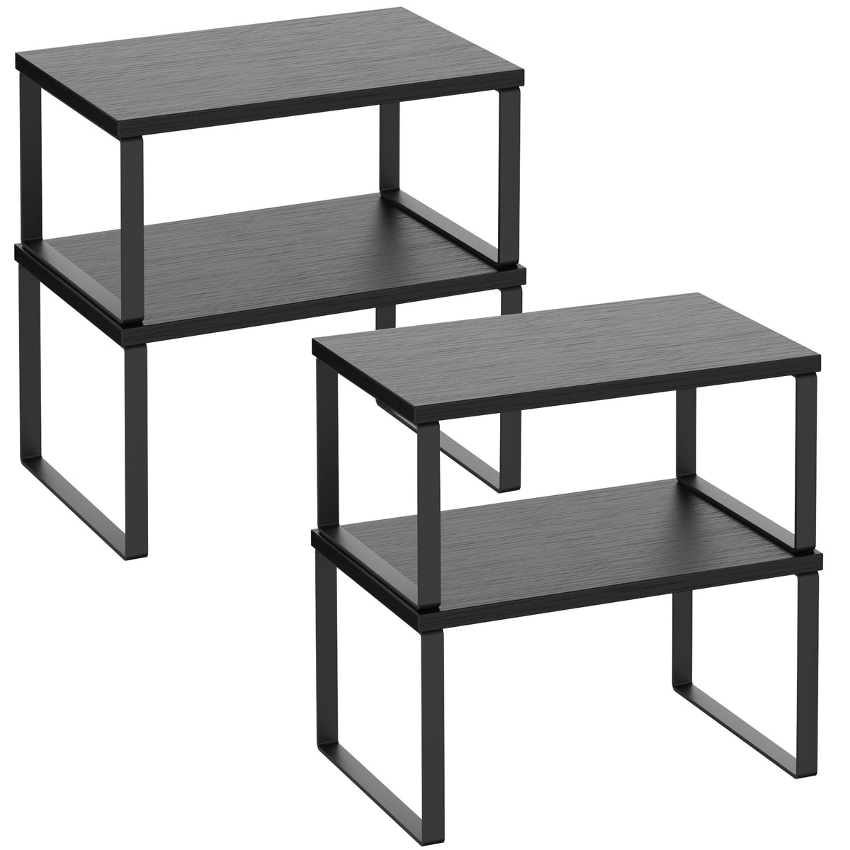Kitchen Cabinet Organizer Shelf Set of 4, Sturdy Kitchen Counter Shelves with Metal Legs, Stackable Expandable Wood Spice Rack Pantry Cupboard Dish Mug Cup Storage Organizer Shelf, Rustic Brown