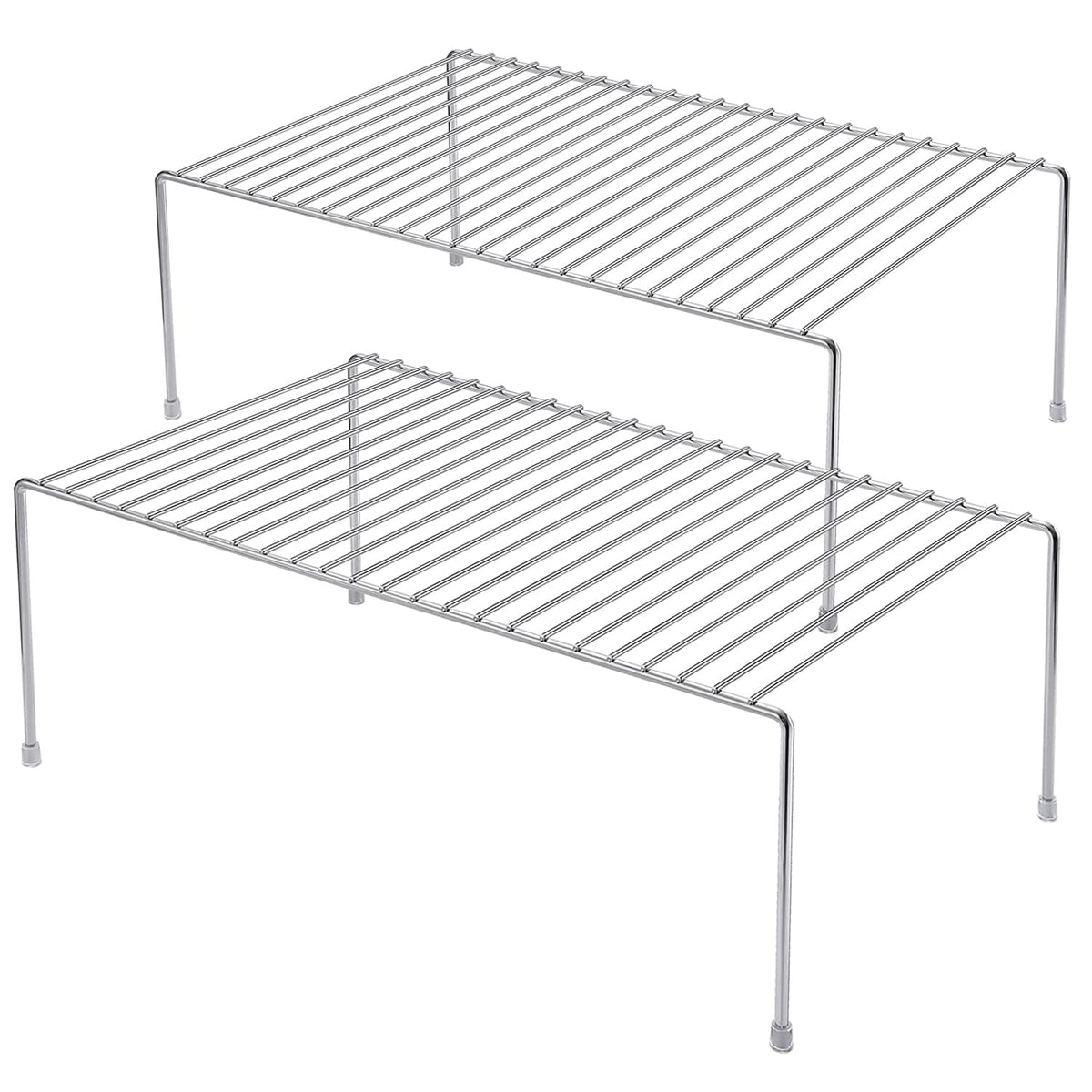 Kitchen Cabinet Shelf Organizer Set of 2, Large (15.7 x 9.4 inch) Metal Wire Pantry Storage Shelves, Dish Plate Racks for Cabinets, Freezer, Counter, Cupboard Organizers and Storage, White