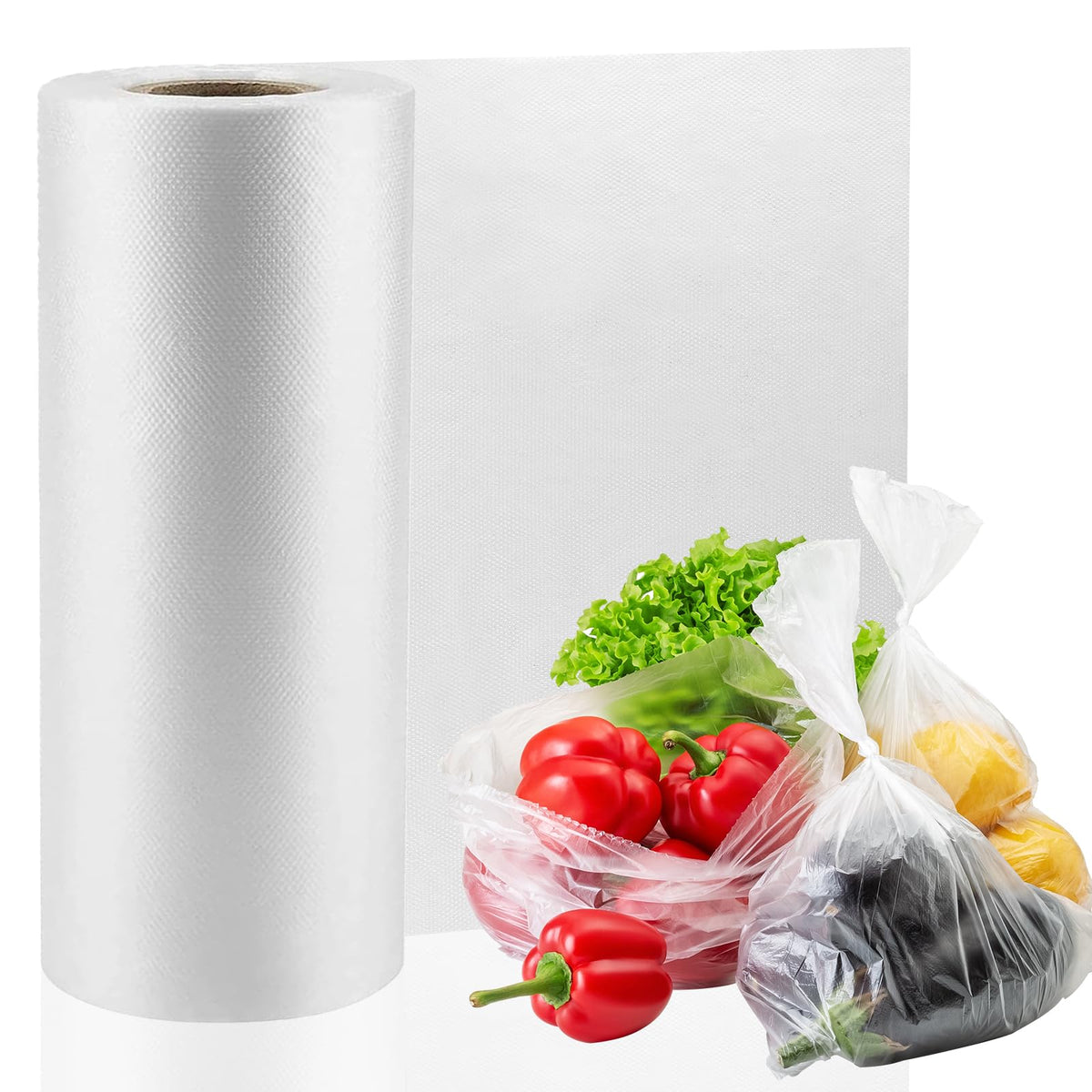 Food Storage Bags, 12" x 16" Clear Plastic Produce Bags, for Food, Fruit, Vegetable, Kitchen, Refrigerator Storage, 350 Bags/Roll (1 Roll)