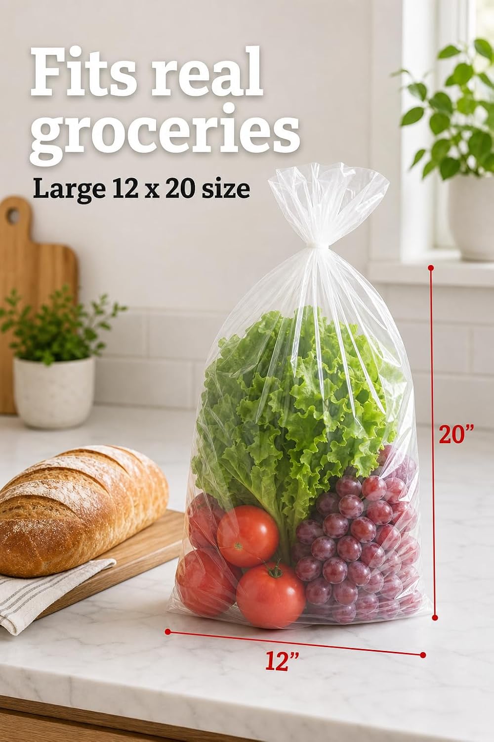 Mr Miracle Plastic Produce Bags for Food Storage - 12"x20" Clear Grocery Bag for Fruits, Vegetables, Bread - Easy Peel-Off Design, Continuous Roll, 1.75" Core, Pack of 1440 Bags [4 rolls]