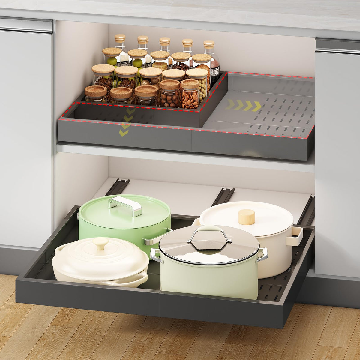 Fokyfok Pull out Cabinet Organizer,14"-21"W,17"-24"D,Expandable,Adhesive