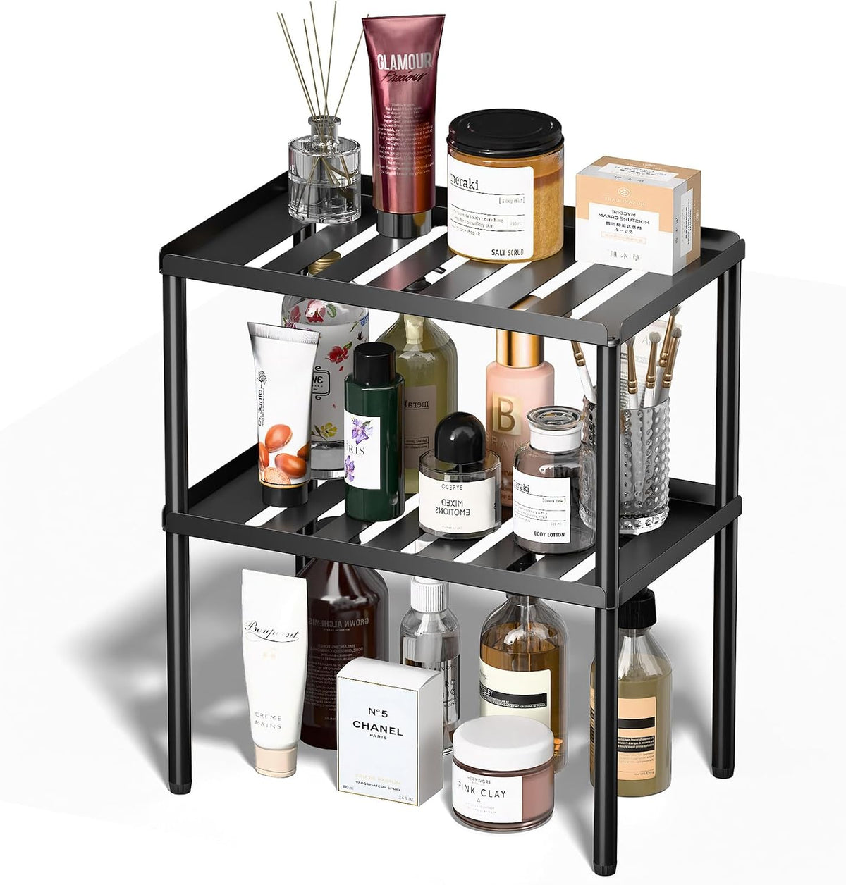 Cabinet Organizer Shelf, 2 Tier Kitchen Cabinet Organizer with Stackable Cabinet Shelves for Kitchen Countertop Storage, Metal Kitchen Shelf Organizer for Spice, Pantry & Under Sink