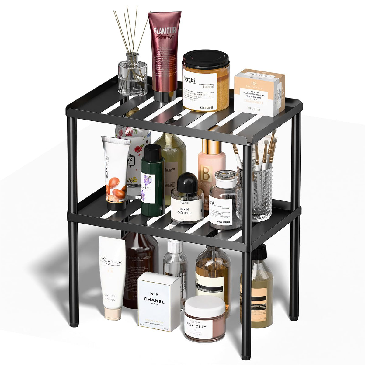 Cabinet Organizer Shelf, 2 Tier Kitchen Cabinet Organizer with Stackable Cabinet Shelves for Kitchen Countertop Storage, Metal Kitchen Shelf Organizer for Spice, Pantry & Under Sink