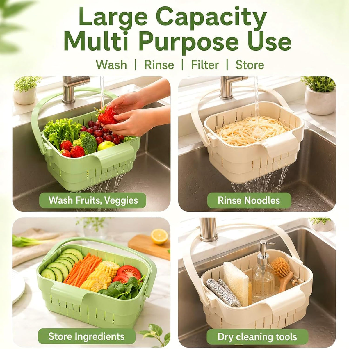 Hanging Sink Drain Basket for Kitchen, Foldable Faucet Basket