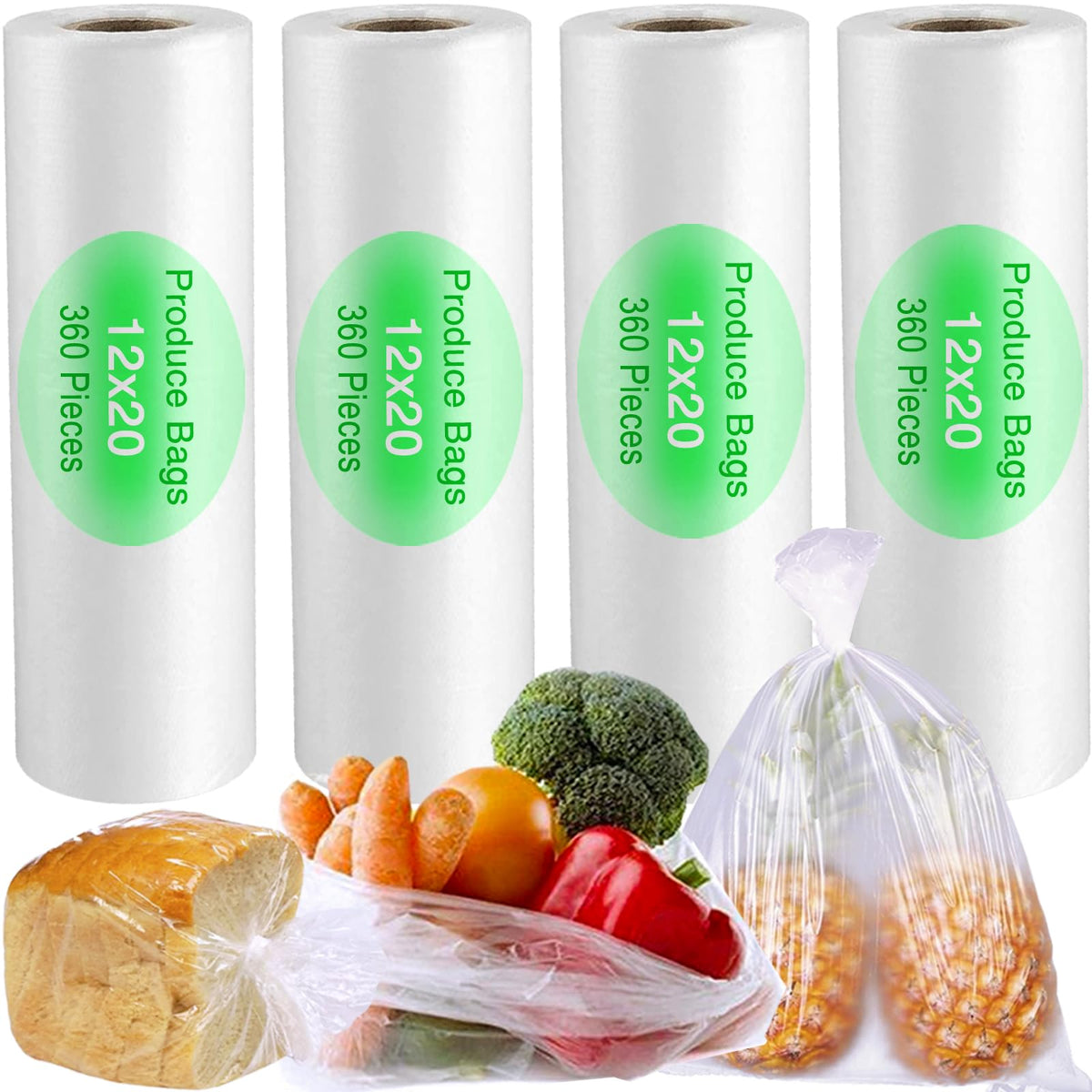 Food Storage Bags, 12” x 16” Clear Plastic Bags, Fresh-Keeping Produce Bags Roll for Food, Fruit, Vegetable, Refrigerator Storage, Kitchen, Supermarket, 1 Roll 350 Storage Bags