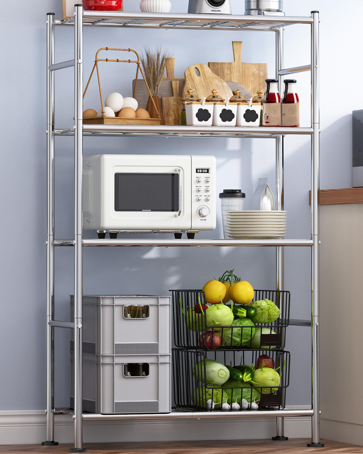 Sakugi Storage Shelves - 5 Tier Shelf Organizer, Heavy Duty Garage Shelving Unit with Leveling Feet, Stable Metal Shelves Organizer for Pantry, Kitchen and Closet, 33.0" W x 12.6" D x 72.0" H, Black