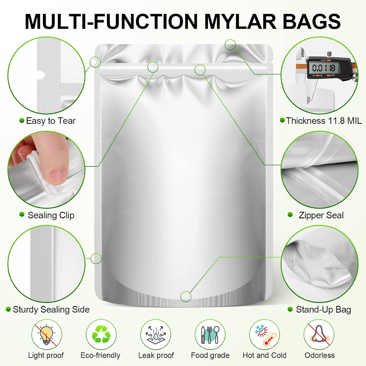 SYMYNELEC 100-Pack Mylar Bags with 400cc Oxygen Absorbers for Food Storage