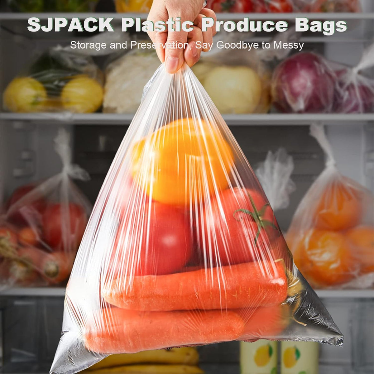 SJPACK Plastic Produce Bag, Clear Food Storage bags, 12 X 16 Inches on a Roll, Food Storage Bags for Fruits, Vegetables, 350 Bags,1Roll Can be twisted