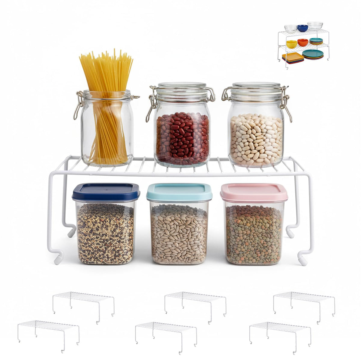 4-Pack Expandable Medium (13.4-25.1x9inch) Kitchen Organizer Rack, Kitchen Shelves for Spice Organization for Cabinet, Pantry Organizers and Storage, Spice Rack, Desk Organizer, White