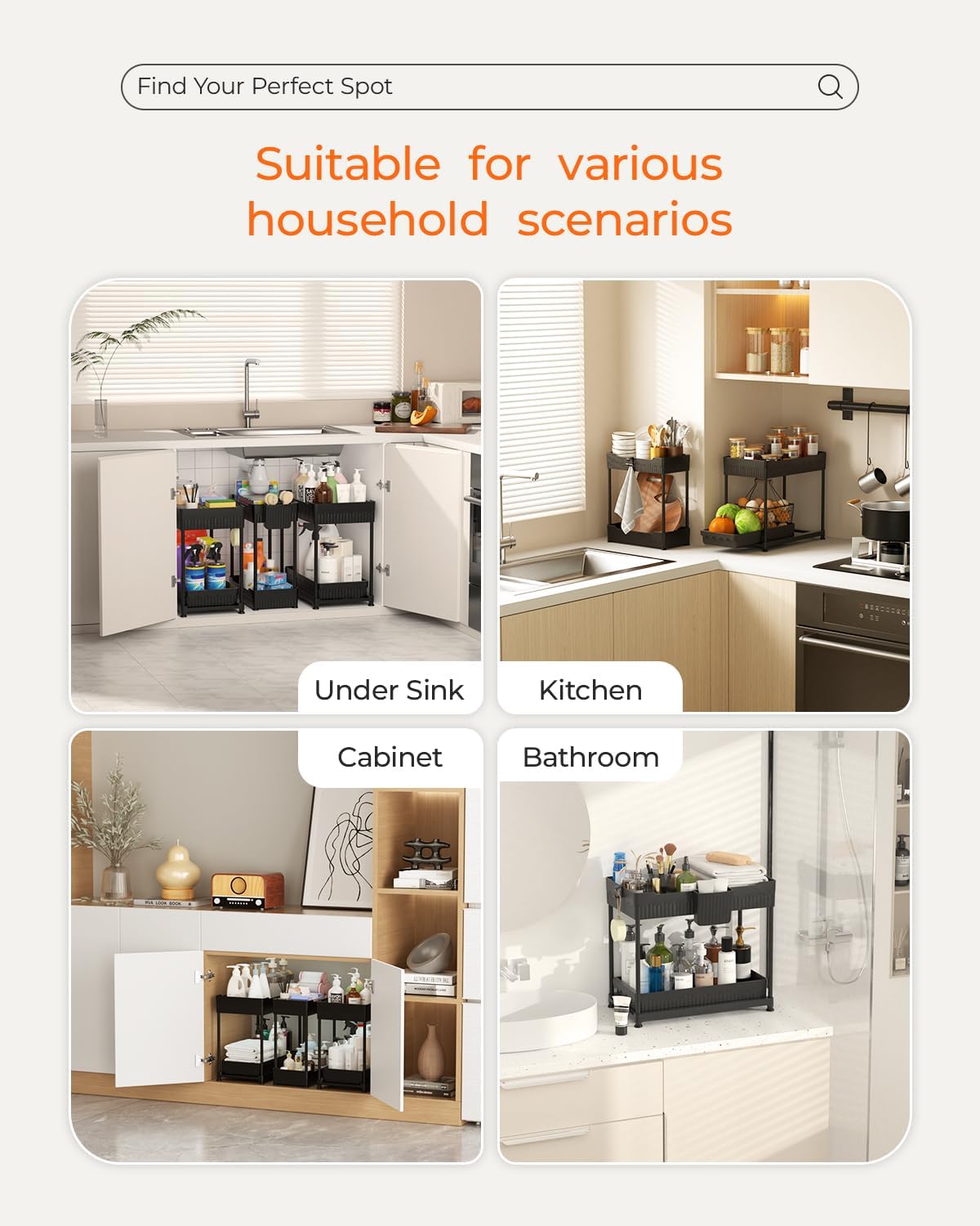 Sevenblue 3-Pack 2-Tier Under Sink Organizers with Sliding Drawers