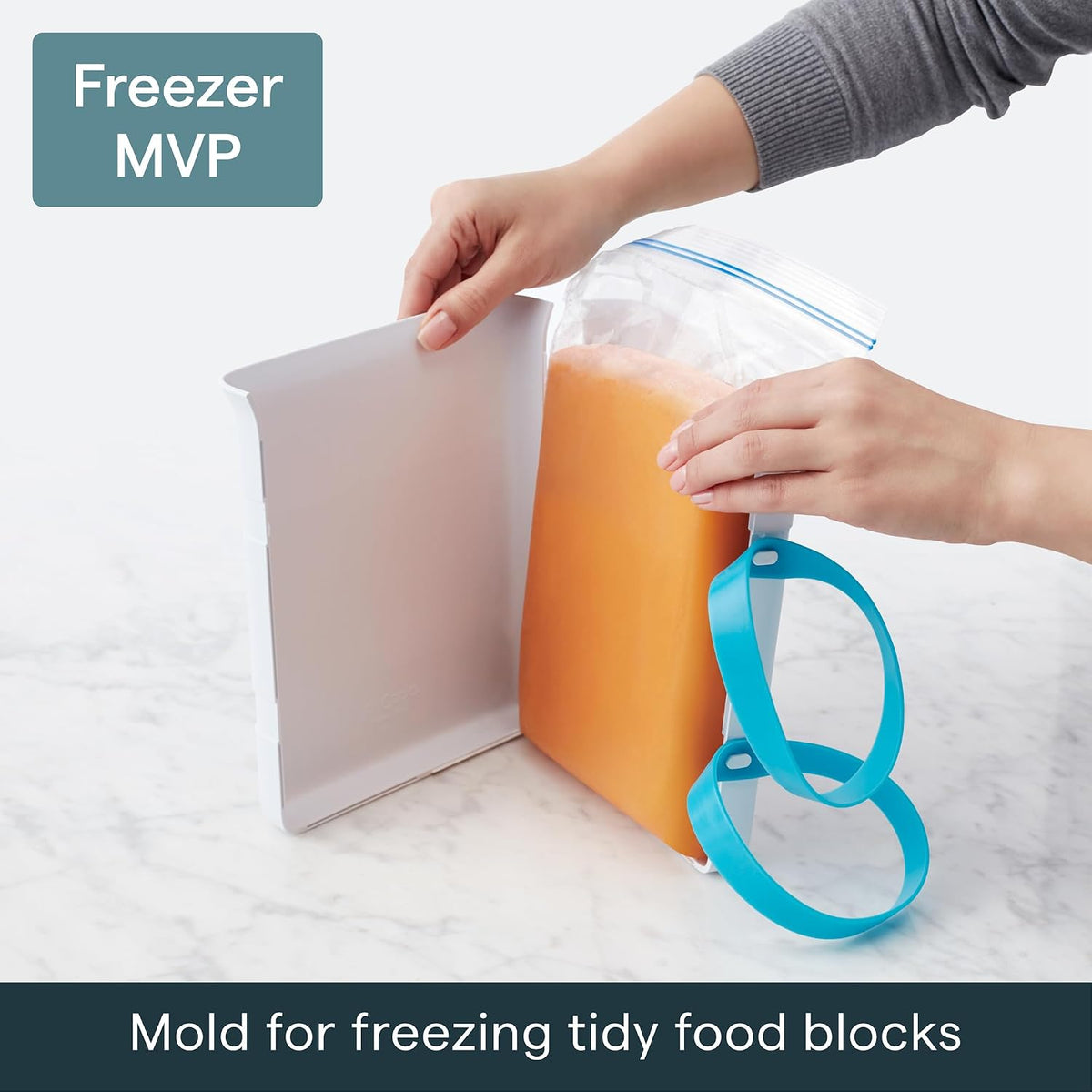 YouCopia FreezeUp Freezer Food Block Maker, 6 Cup, Meal Prep Bag Container to Freeze Soup and Leftovers
