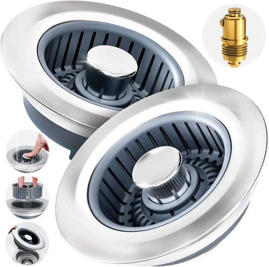 zaa 3 in 1 Kitchen Sink Stopper Strainer Basket Pop-Up Removable 2 Pack
