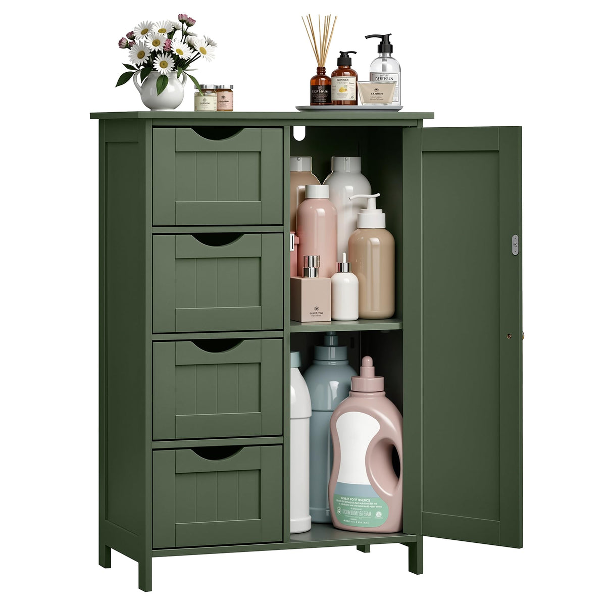 VASAGLE Floor Storage Cabinet, 2 Adjustable Shelves, 4 Doors,42.7" H