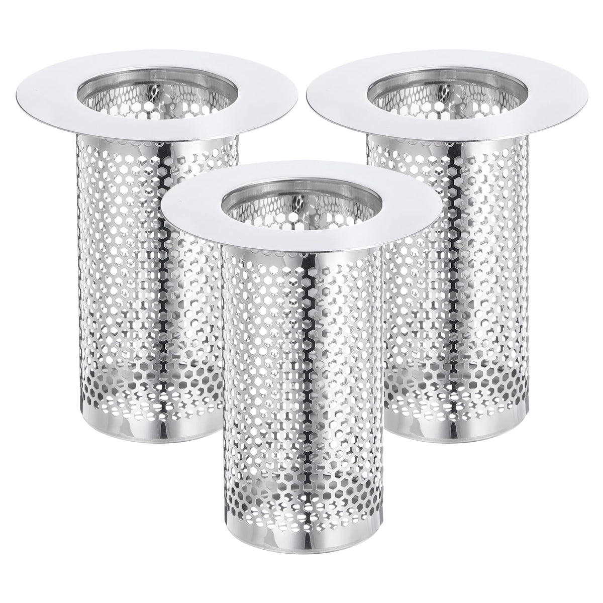 uxcell 2 Pack Shower Drain Strainer, 2" x 2.5" Stainless Steel Floor Drain Strainer Deep Sink Hair Catcher for Kitchen Bathroom Balcony Floor Drain, Fit Hole Size from 1.57" to 2.56"