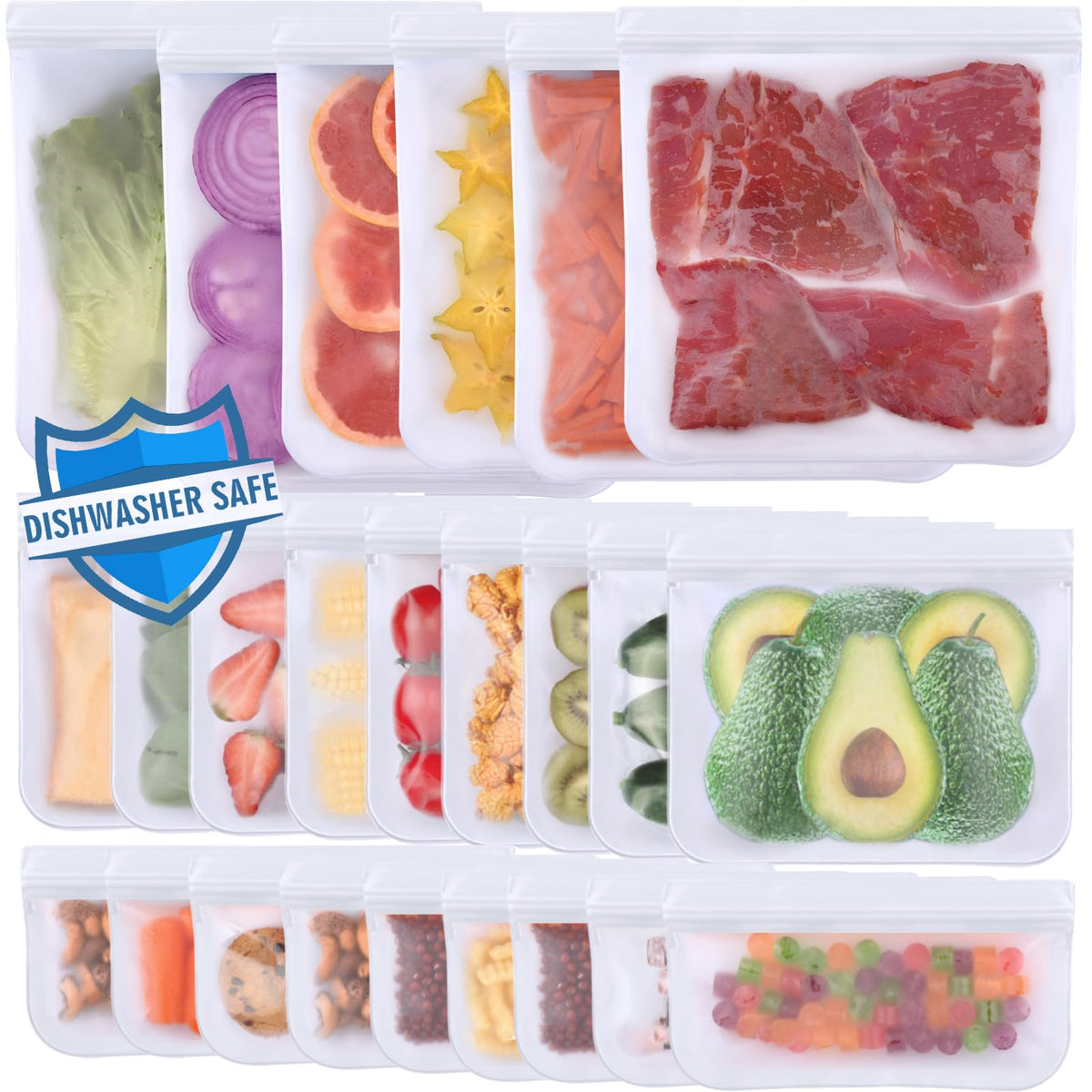 Lerine 10 Pack Reusable Freezer Bags Dishwasher Safe, Food Storage Bags