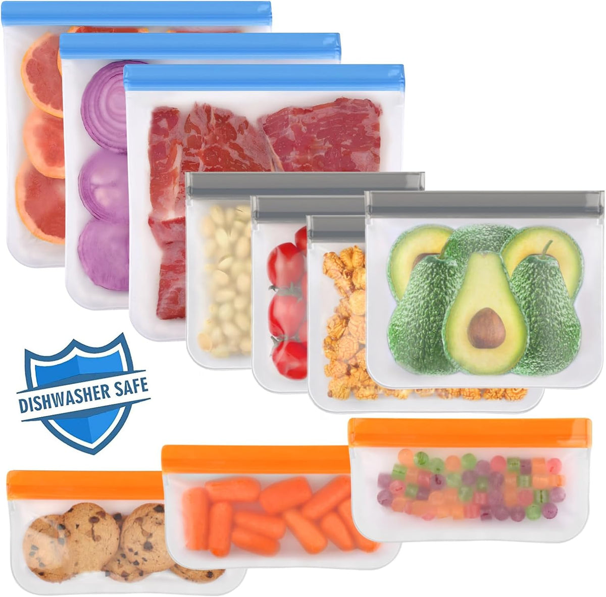 Lerine 10 Pack Reusable Freezer Bags Dishwasher Safe, Food Storage Bags