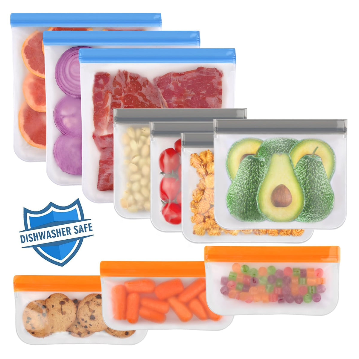 Lerine 10 Pack Reusable Freezer Bags Dishwasher Safe, Food Storage Bags