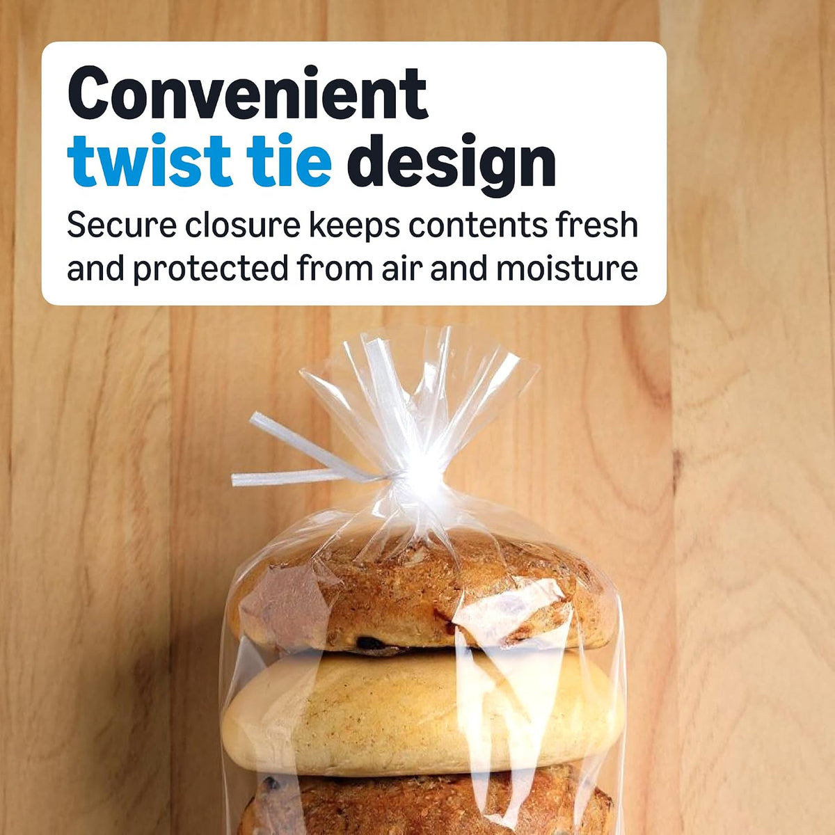 Amazon Basics Twist Tie Storage Bags, Gallon Size, Great for Bread and Rolls, 100 Count