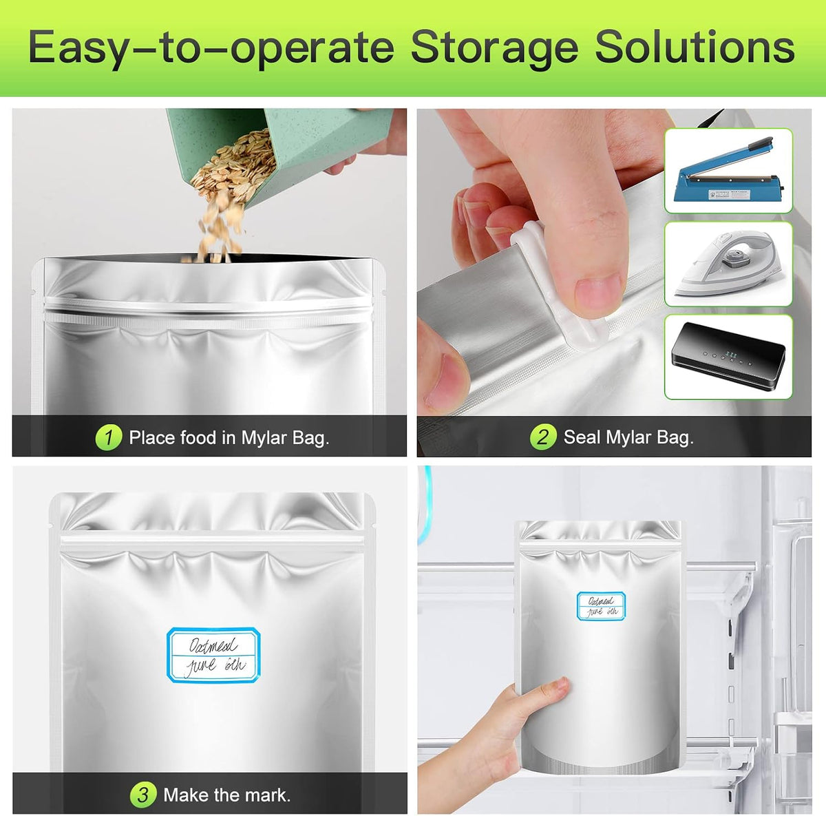 SYMYNELEC 100-Pack Mylar Bags with 400cc Oxygen Absorbers for Food Storage