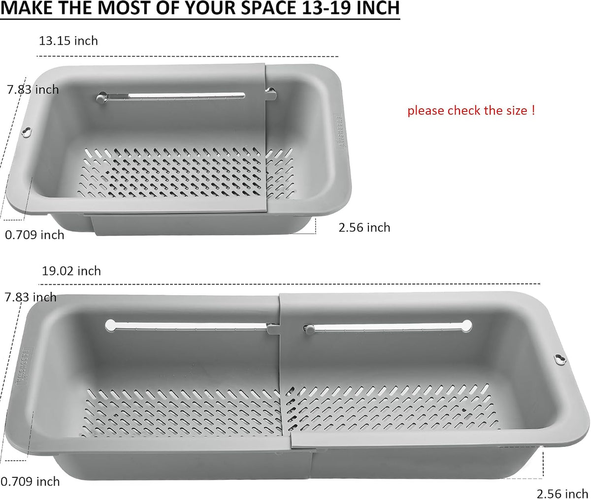 LASSHSWA Collapsible Colander for Kitchen, Over the Sink Strainer Basket for Kitchen, Fruit Pasta Food Strainer Expandable Plastic Colander BPA Free (Gray)