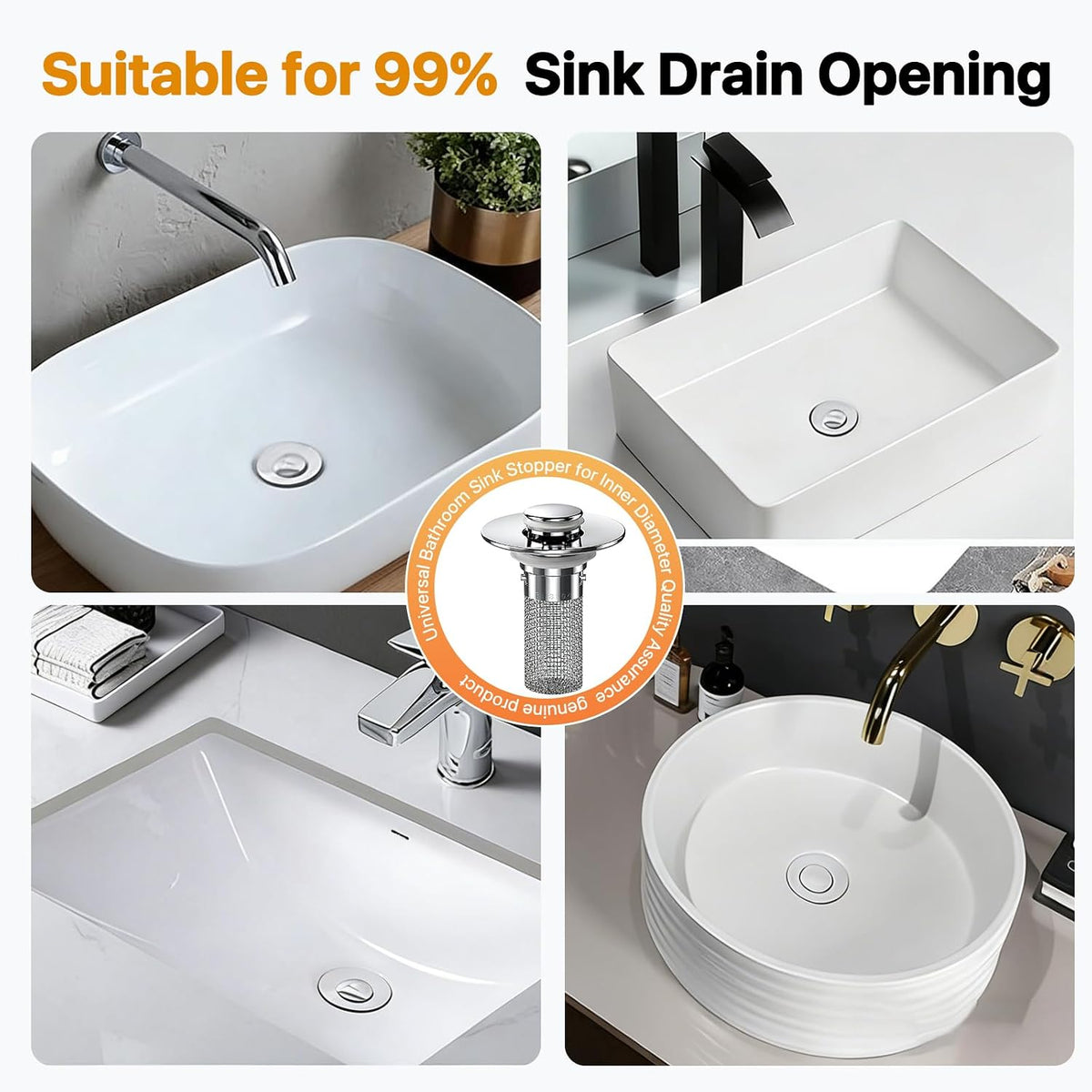2PCS Bathroom Sink Stopper Hair Catcher, Pop Up Sink Drain Stopper with Strainer & Filter, Universal Drain Plug for Sink Drain & Replacement, Sink Drain Cover with Basket for Bathroom Stopper