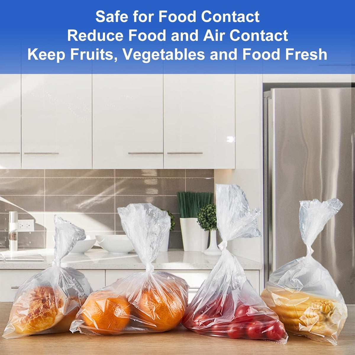 LabelMore 12'' x 16'' Plastic Produce Bags on a Roll, Clear, Food Storage Bags for Bread, Vegetable, Fruits and Meat, 350 Bags/Roll